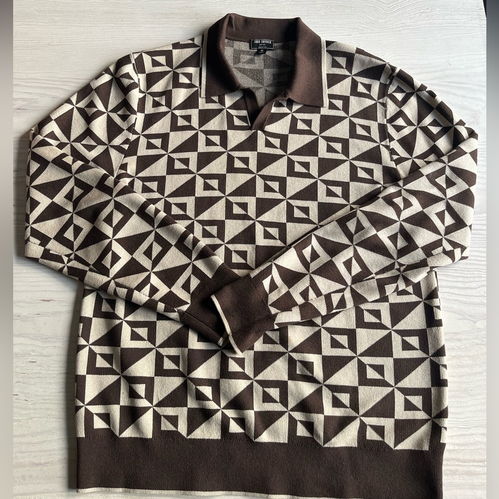 Todd Snyder Brown and Cream Geometric Crewneck Sweater